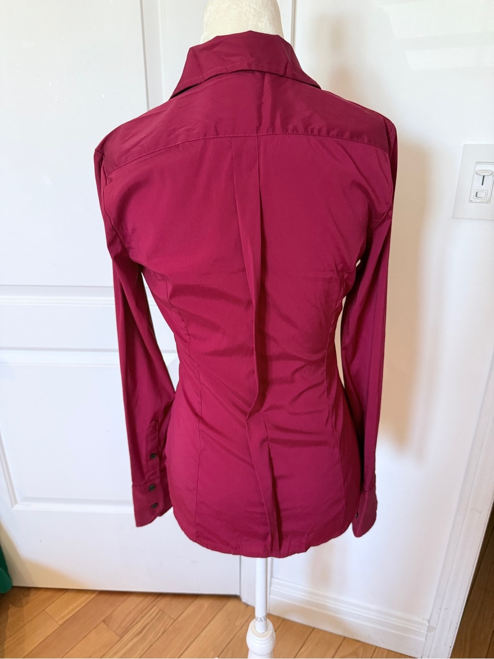 Express Red Ruffle-Trim Button Down Blouse - Picture 3 of 10